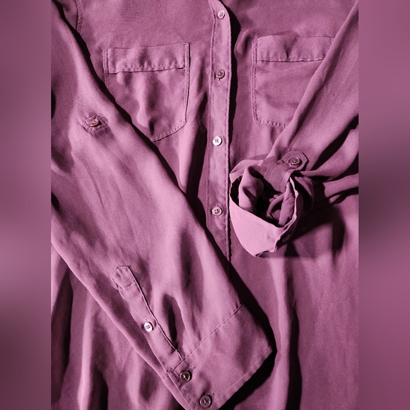 Express tunic sheer chiffon soft burgundy tunic top with cuffed sleeves and tabs - Picture 6 of 6